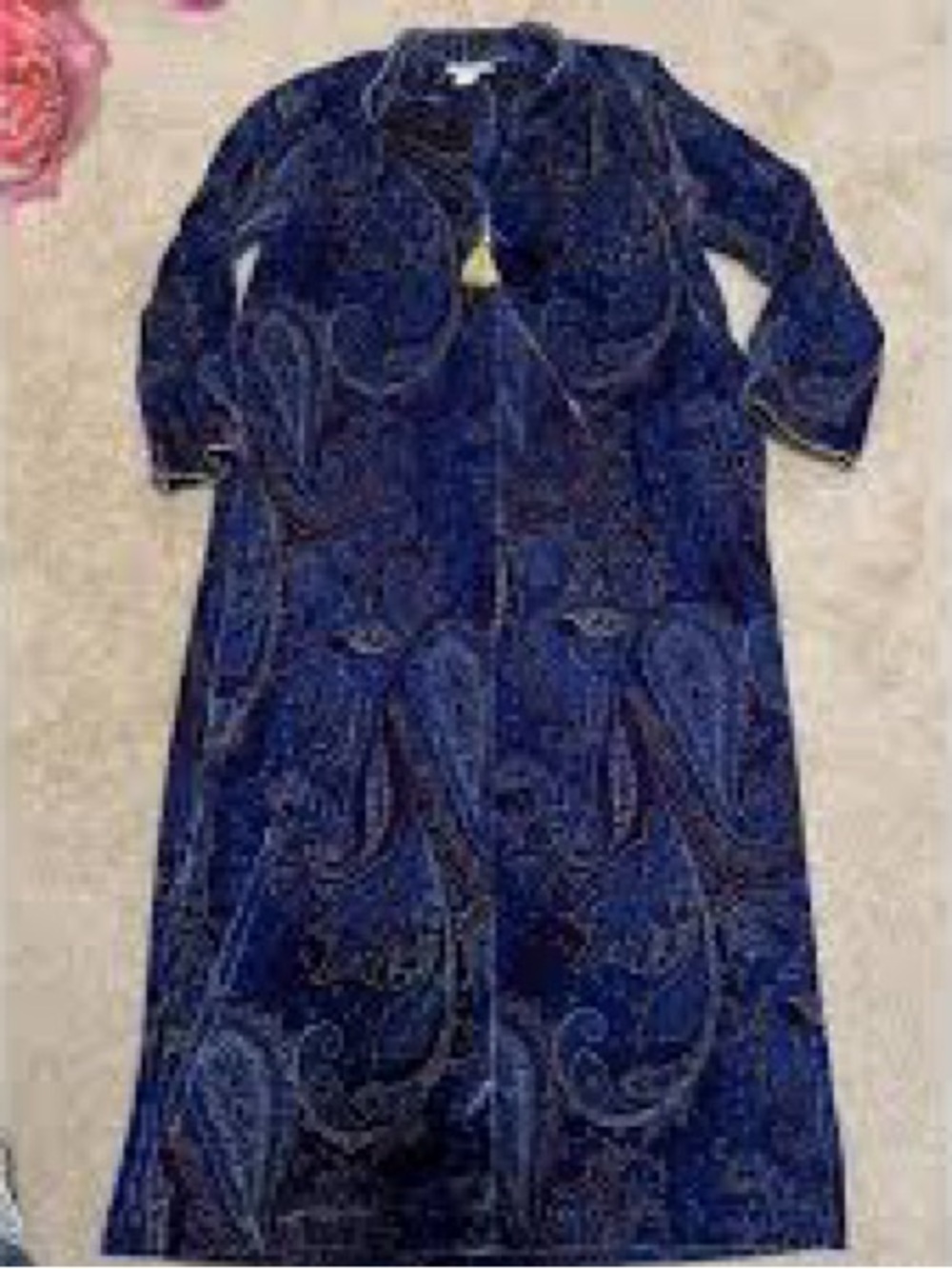Navy velvet Blue Paisley Dress with Tassel Accent